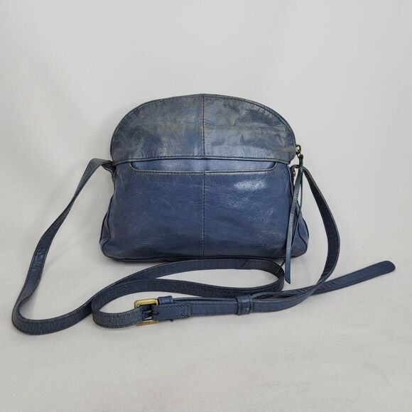 Hobo International Blue Distressed Leather Crossbody Purse Dome Top Zip Bag - Picture 5 of 16